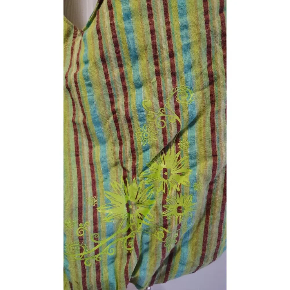 Molly’n Me Green & Blue Striped Floral Sling Bag